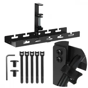 Under-desk cable organizer MACLEAN MC-105 B, steel, adjustable, fits desk thickness 0.5–50 mm, max load 5 kg, black