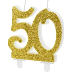 PartyDeco svece 50 gadu jubilejai ar zelta spīdumu — 1 gab., universāla