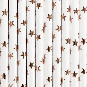 Papīra salmiņi PartyDeco 19,5 cm, gaiši rozā ar zeltu, 10 gab.