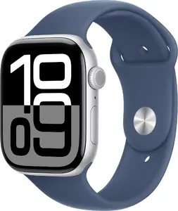 Viedpulkstenis Apple Watch Series 10 GPS 46mm sudraba alumīnija korpuss ar zilu sporta siksniņu M/L OLED displejs 64GB watchOS