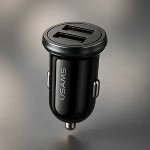 Auto lādētājs usams US-CC050 — 2 USB pieslēgvietas, 2.4A kopā, ātrā uzlāde, melns